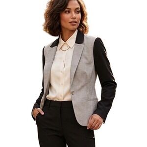 Rachel Roy Womens Colorblock Blazer Grey Black Single Button Jacket 10348532